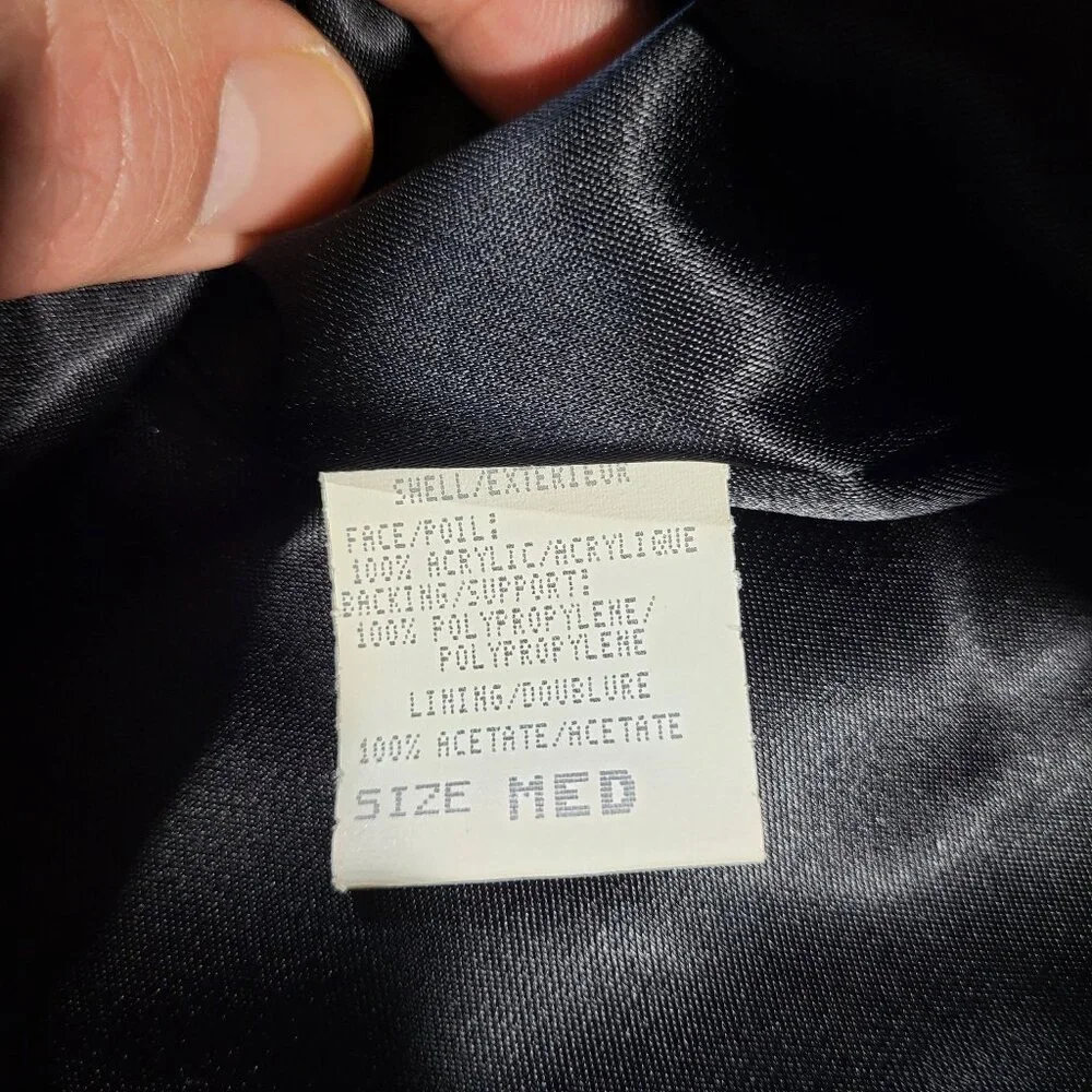 Vintage Monterey Fashions Faux Fur Black Leaf Swing Coat Jacket Medium - Picture 7 of 15